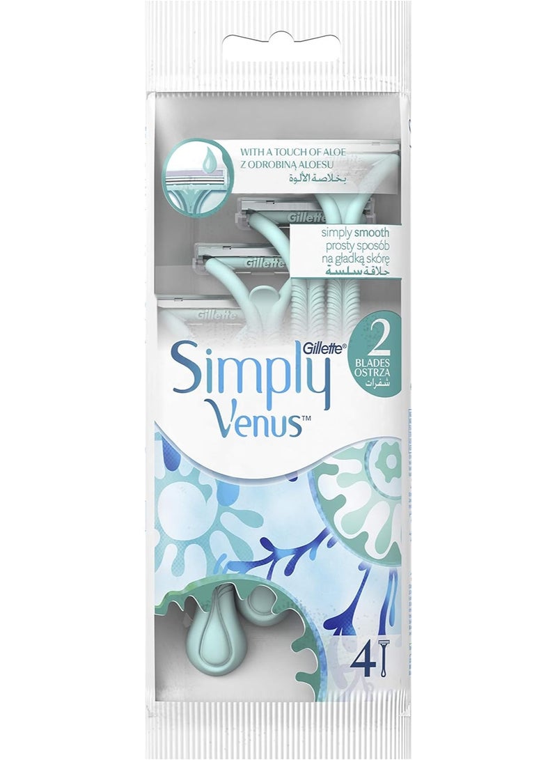 Venus Gillette Simply Venus 2 Women's Dispozable Razor, 4 Count - Image 1